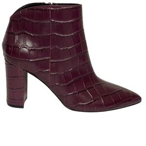 MARC FISHER Burgundy Croc-Embossed Pointed Toe Ankle Boots SZ 6.5 NWOT